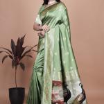 Elegant Sage Green Banarasi Silk Saree with Majestic Peacock Pallu