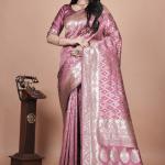 Mauve Banarasi Silk Saree with Silver Geometric & Floral Zari Embroidery