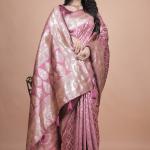 Mauve Banarasi Silk Saree with Silver Geometric & Floral Zari Embroidery