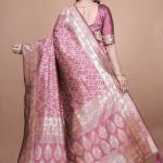 Mauve Banarasi Silk Saree with Silver Geometric & Floral Zari Embroidery