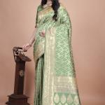 Emerald Green Banarasi Silk Saree with Silver Zari Detailing