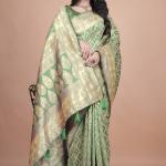 Emerald Green Banarasi Silk Saree with Silver Zari Detailing