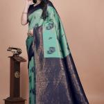 Sea Green & Navy Blue Banarasi Silk Saree with Zari Embellishment