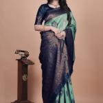 Sea Green & Navy Blue Banarasi Silk Saree with Zari Embellishment