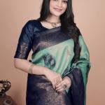 Sea Green & Navy Blue Banarasi Silk Saree with Zari Embellishment