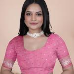 Orange and Pink Banarasi Silk Saree with Silver Zari Work