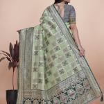 Pastel Green and Dark Green Banarasi Silk Saree with Silver Zari Weaving