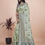 Pastel Green and Dark Green Banarasi Silk Saree with Silver Zari Weaving