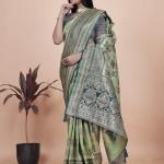 Pastel Green and Dark Green Banarasi Silk Saree with Silver Zari Weaving
