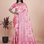 Baby Pink Banarasi Silk Saree with Rich Silver Zari Detailing