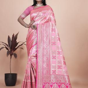 Baby Pink Banarasi Silk Saree with Rich Silver Zari Detailing