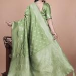 Lime Green Banarasi Silk Saree with Intricate Zari Peacock Motifs