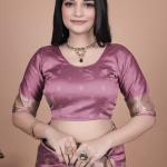 Mauve Purple Banarasi Silk Saree with Gold Zari Peacock Work