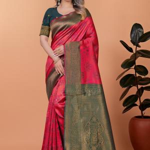 ❤️🌿 Crimson Majesty Banarasi Silk Saree 👑