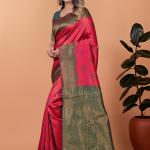 ❤️🌿 Crimson Majesty Banarasi Silk Saree 👑