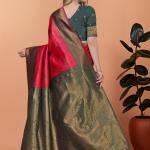 ❤️🌿 Crimson Majesty Banarasi Silk Saree 👑