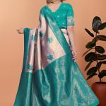 💎✨ Ivory Glow Banarasi Silk Saree with Emerald Accents 🌿🌸