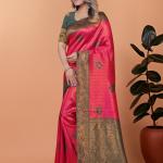 💖🌿 Rose Ruby Banarasi Silk Saree with Antique Zari Weave ✨🌺