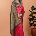 💖🌿 Rose Ruby Banarasi Silk Saree with Antique Zari Weave ✨🌺