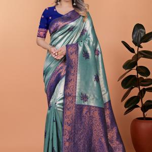 💙✨ Celestial Grace Banarasi Silk Saree 🌿