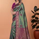 💛🌿 Emerald Plum Banarasi Silk Saree with Floral Zari Accents ✨🌸