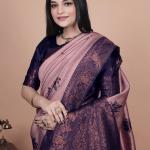 Mauve & Midnight Blue Banarasi Silk Saree with Lotus Motifs 🌺✨