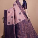 Mauve & Midnight Blue Banarasi Silk Saree with Lotus Motifs 🌺✨