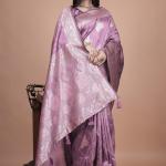 Lavender Banarasi Silk Saree with Silver Zari Weaving