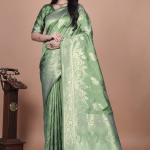 Mint Green Banarasi Silk Saree with Golden Zari Weaving