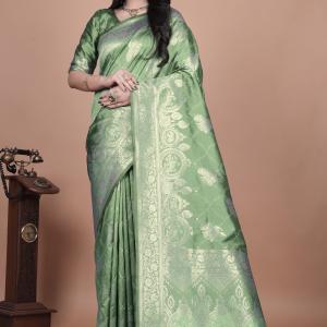 Mint Green Banarasi Silk Saree with Golden Zari Weaving