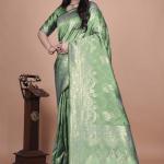 Mint Green Banarasi Silk Saree with Golden Zari Weaving