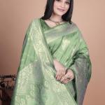 Mint Green Banarasi Silk Saree with Golden Zari Weaving
