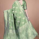 Mint Green Banarasi Silk Saree with Golden Zari Weaving