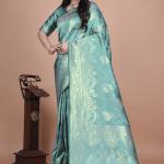 Teal Banarasi Silk Saree with Golden Zari Weaving