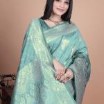 Teal Banarasi Silk Saree with Golden Zari Weaving
