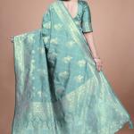 Teal Banarasi Silk Saree with Golden Zari Weaving