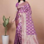 Royal Purple Banarasi Silk Saree with Golden Zari Butta Weaving
