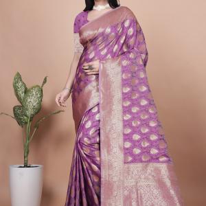 Royal Purple Banarasi Silk Saree with Golden Zari Butta Weaving