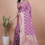 Royal Purple Banarasi Silk Saree with Golden Zari Butta Weaving