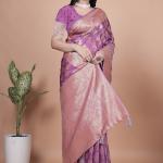 Royal Purple Banarasi Silk Saree with Golden Zari Butta Weaving