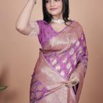 Royal Purple Banarasi Silk Saree with Golden Zari Butta Weaving
