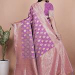 Royal Purple Banarasi Silk Saree with Golden Zari Butta Weaving