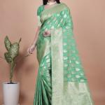 Emerald Green Banarasi Silk Saree with Golden Zari Butti and Rich Pallu
