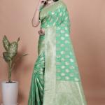 Emerald Green Banarasi Silk Saree with Golden Zari Butti and Rich Pallu