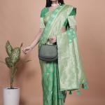 Emerald Green Banarasi Silk Saree with Golden Zari Butti and Rich Pallu