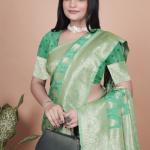 Emerald Green Banarasi Silk Saree with Golden Zari Butti and Rich Pallu