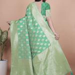 Emerald Green Banarasi Silk Saree with Golden Zari Butti and Rich Pallu
