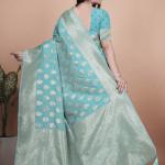 Sky Blue Banarasi Silk Saree with Silver Zari Butti and Ornate Pallu