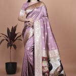 Lavender Banarasi Silk Saree with Majestic Peacock Motif Pallu