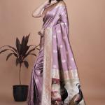 Lavender Banarasi Silk Saree with Majestic Peacock Motif Pallu